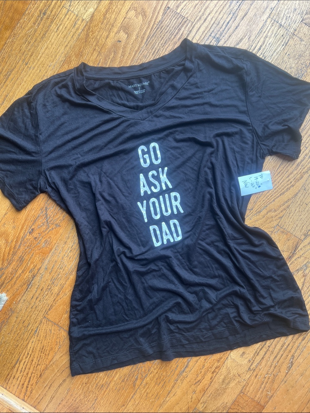 Matt & Nat Black Tee with Vertical White 'Go Ask Your Dad' Text- small